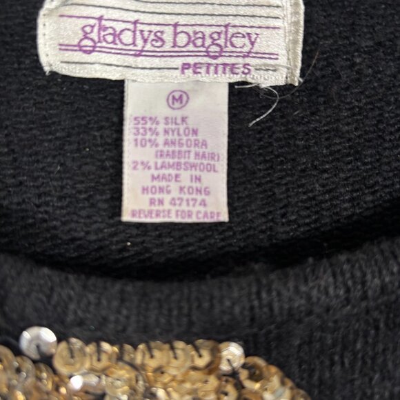 Vintage Silk Angora Wool Sequin Sweater Gold Black Silver Holidays Nye Size M - Picture 6 of 7